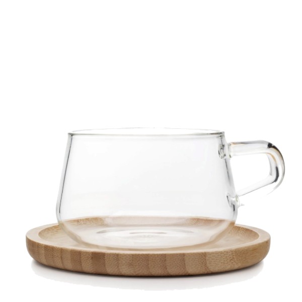 Borosilicate cup with bamboo saucer Borosilicate cup with bamboo saucer en Cafés La Mexicana